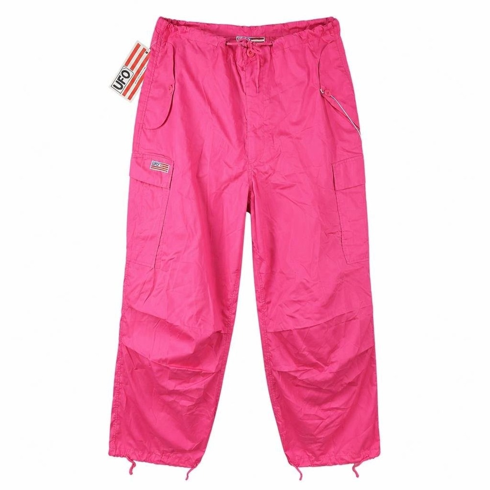 UFO Parachute Pants Unisex L Hot Pink Cargo Drawstring Pockets 90s Y2K Rave